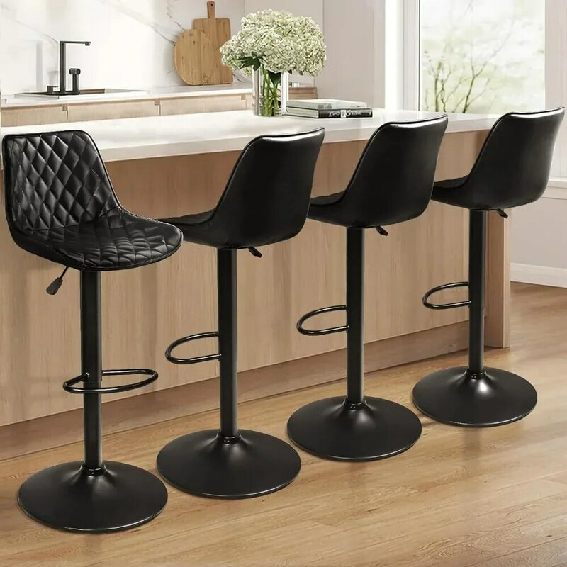 Bar Stools Set of 4, Leather Bar Stools with Back, Modern Swivel Bars Chair for Kitchen Island with 350 LBS, Bar Chair