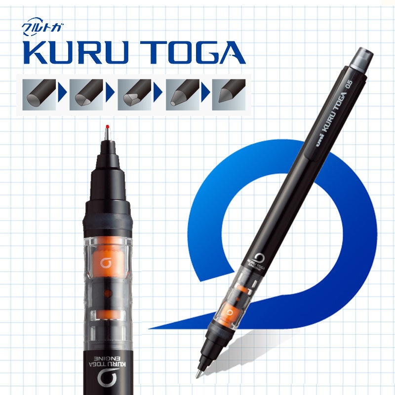 Uni KURU Pensil mekanis TOGA M5-452 0.5mm inti timbal pusat rendah rotasi gravitasi lapiero perlengkapan alat tulis Jepang