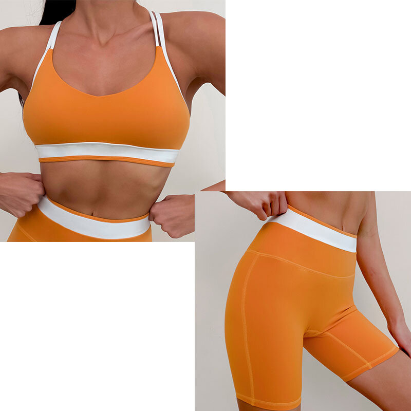 New Contrasting Cross Back Sports Underwear, Fitness Pants, Sleeveless Brushed Fitness Running Yoga Set
