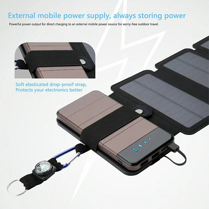 Panneau de charge solaire portable multifonctionnel, dispositif de sortie USB pliable, outil de camping, sortie haute puissance, extérieur, 5V, 1A