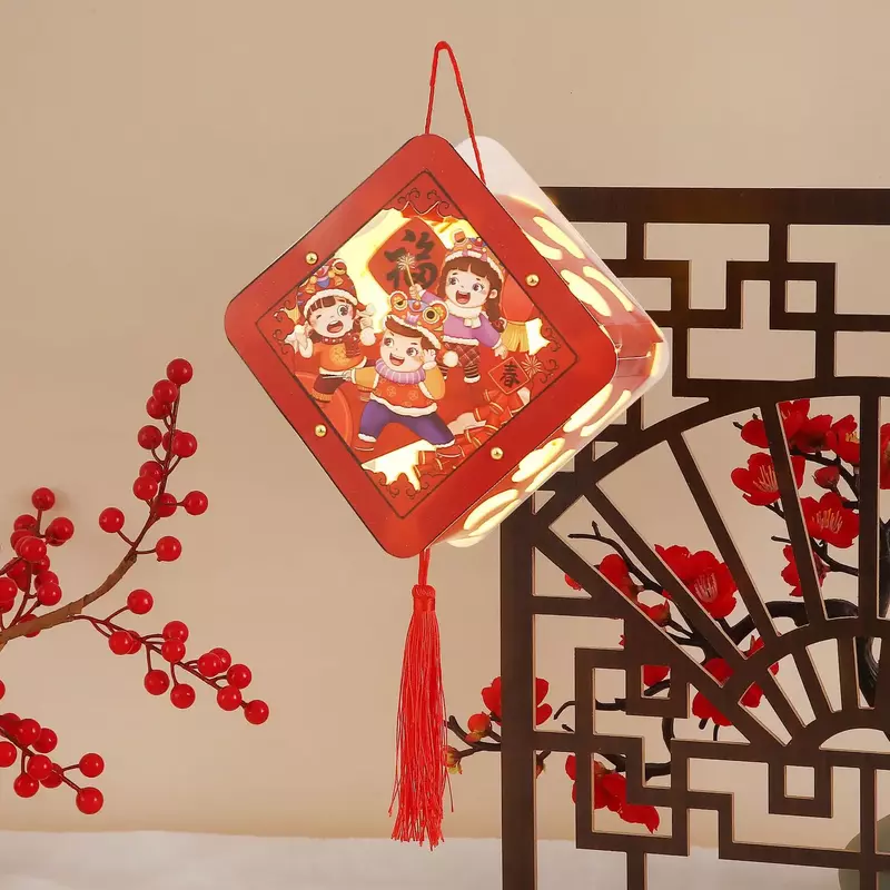 Mid-Autumn Festival Lichtgevende Lantaarn Diy Materiaalpakket Chinees Nieuwjaar Kinderen Cartoon Papier Licht Handgemaakte Geschenkdecoratie