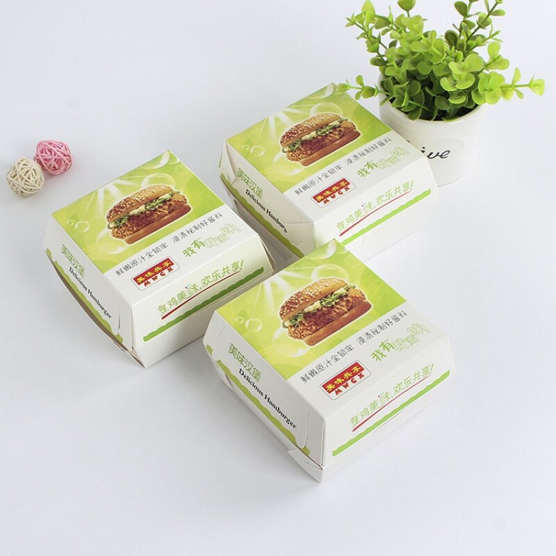 Kotak kertas kemasan kue ayam goreng Burger kualitas makanan kustom produk dapat disesuaikan