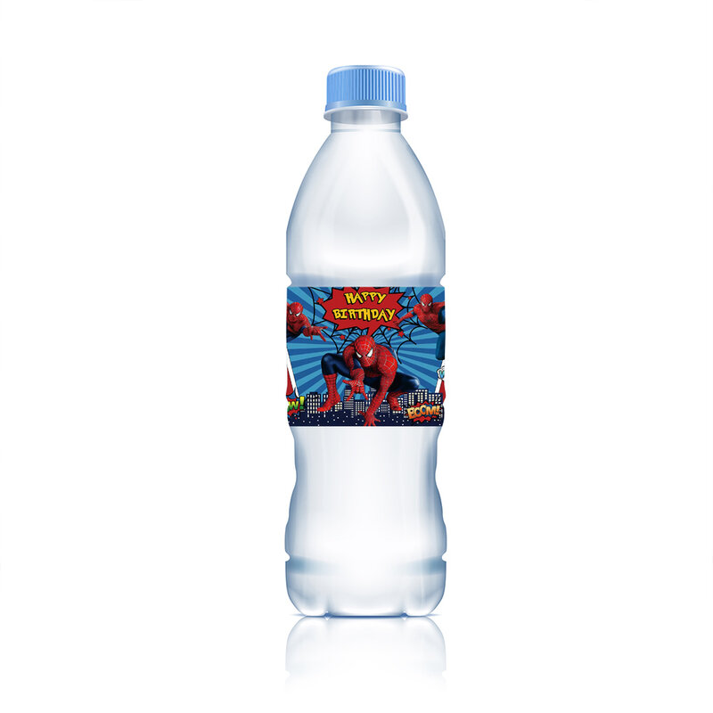 Etiquetas adhesivas de superhéroes de Spiderman para botella de agua, suministros de fiesta de cumpleaños, Baby Shower, decoración de mesa, decoraciones al aire libre para niños