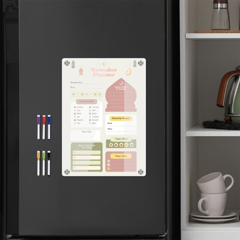 Lịch từ tính acrylic cho tủ lạnh, lịch Ramadan Lịch hàng tuần Công cụ lập kế hoạch bữa ăn Ramadan Bảng ghi nhớ từ tính tủ lạnh