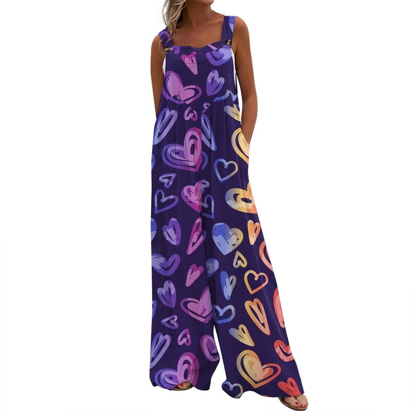 Womens Overalls Casual Print Wide Leg Jumpsuits Bib Rompers Sleeveless Straps With Pockets Outfits combinaison femme 점프슈트