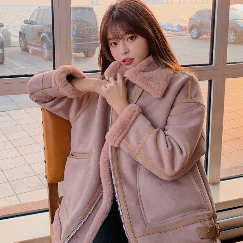 2023 Winter New Lamb Wool Faux Fur Coat Women Thickened Warm Short Outwear Female Loose Temperament Casual Solid Color Jacket
