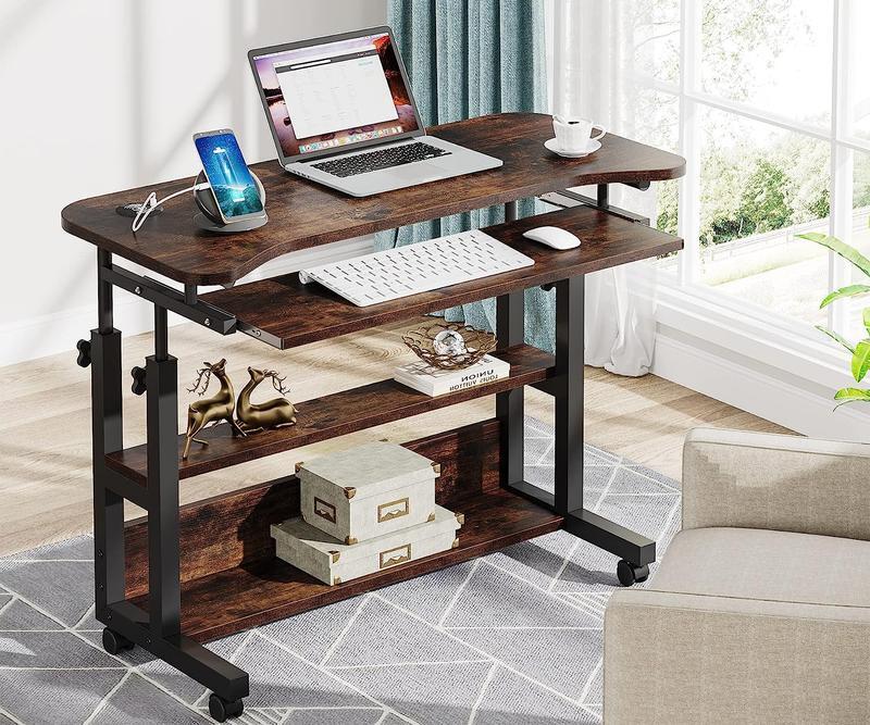 Tribesigns Portable Desk with Wireless Charging Station, Height Adjustable Side Table