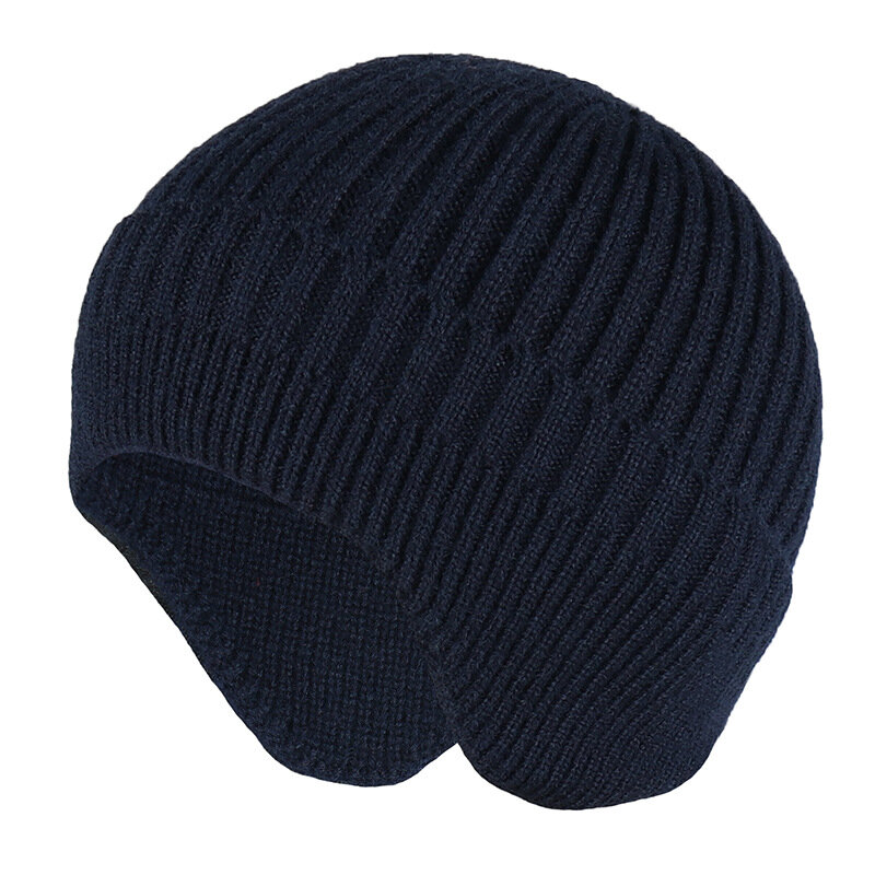 Solid Knitted Hat Winter Imitation Rabbit Fleece Hats for Men Warm Ear Caps Autumn Beanie Hat Men's Winter Cap