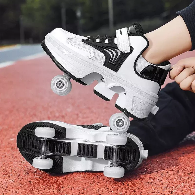 Patines deportivos para niños y adultos, zapatos de transformador, 4 ruedas cuádruples, zapatillas para correr, ruedas de transformador para estudiantes