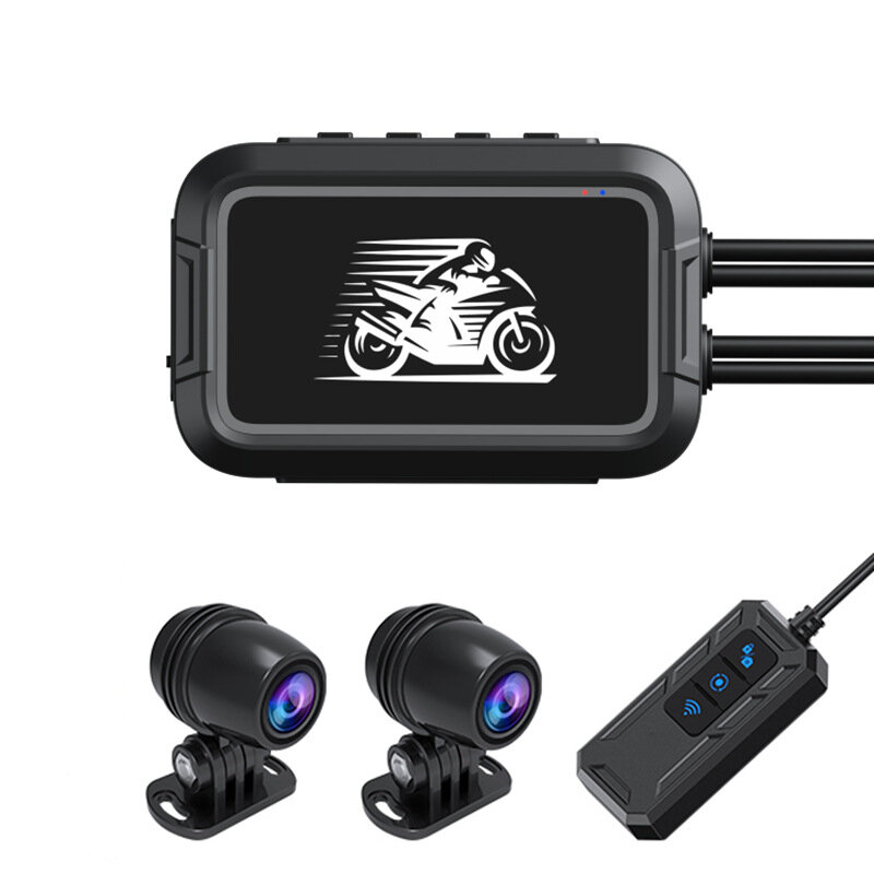 Cámara de salpicadero DVR para motocicleta, monitor de estacionamiento, Vista frontal y trasera, impermeable, GPS + 1080P, Full HD