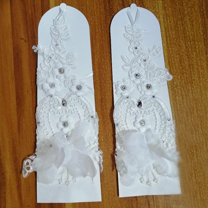 Guantes de novia cortos blancos para boda, manoplas de encaje sin dedos para mujer, guantes de manga de mano, accesorios de boda PARA CENA DE graduación