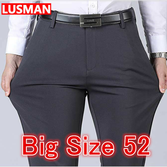 Men's Business Pants Big Size 52 Elastic Waist Straight Suit Pants Formal Work Long Pants Large Size Loose Casual Trousers