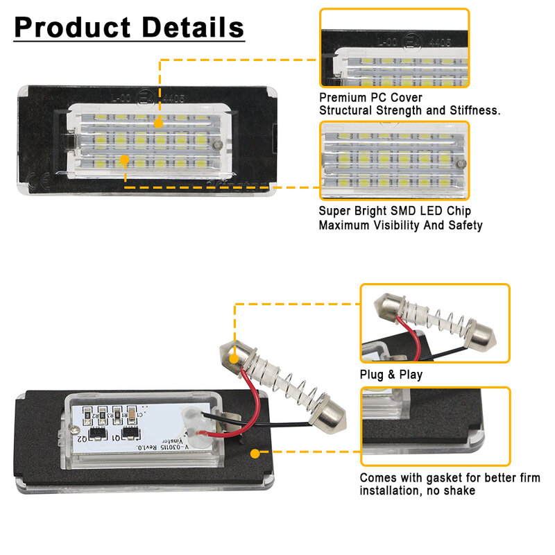 Lampe de plaque de planificateur LED pour Mini Cooper, lampe de numéro de voiture blanche, courageux, gratuit OEM #:51132756227, 2 pièces, R56, R57, R58, R59, R50, R52, R53