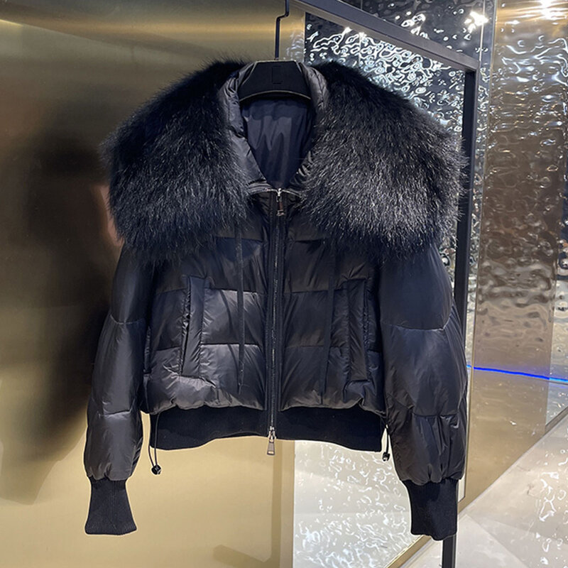 2023 zimowy nowy damski kurtka pikowana lekki uniwersalny duża, futrzana kołnierz luźny damski z długimi rękawami koreański płaszcz puchowy w wersji koreańskiej