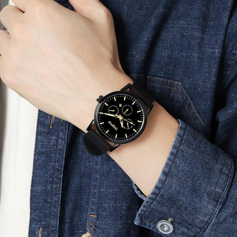 Zegarek z mechanizmem kwarcowym stylowy męski zegarek kwarcowy z trzy małe tarcze regulowane pasek ze sztucznej skóry wysokie dla biznesu dla mężczyzn