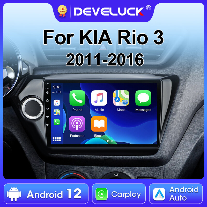 Autoradio pour Kia RIO 3 2011-2016, 9 ", Android 12, Stéréo, Limitation, Lecteur vidéo, Navigation GPS, 4G, Carplay, Auto, QLED, DVD, 2 Din