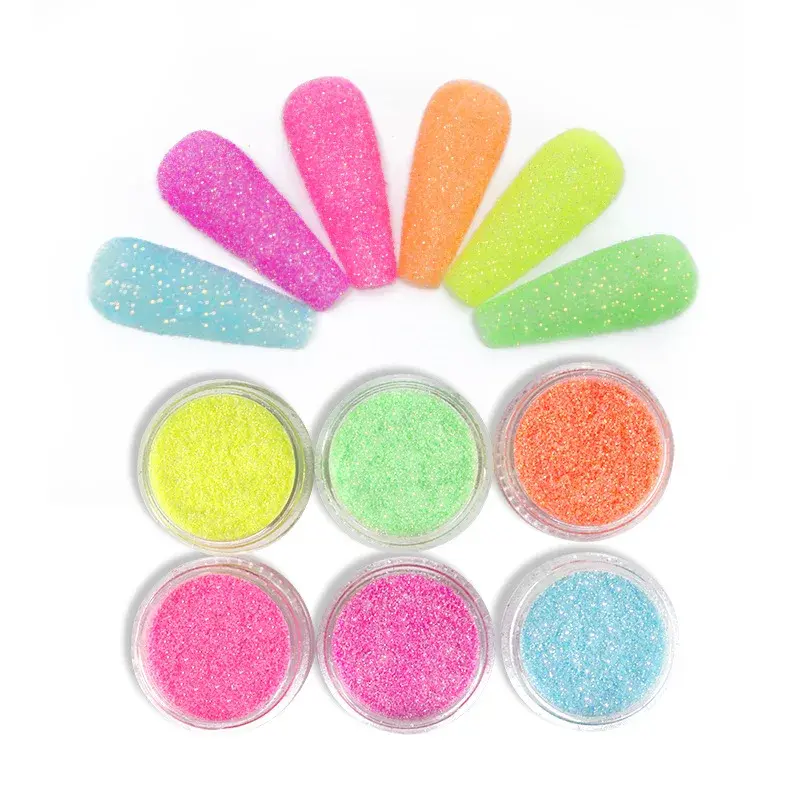 Juego de 6 botellas de polvo acrílico para decoración de uñas, Kit de manicura, purpurina de cristal, herramientas de tallado de puntas de uñas 3D