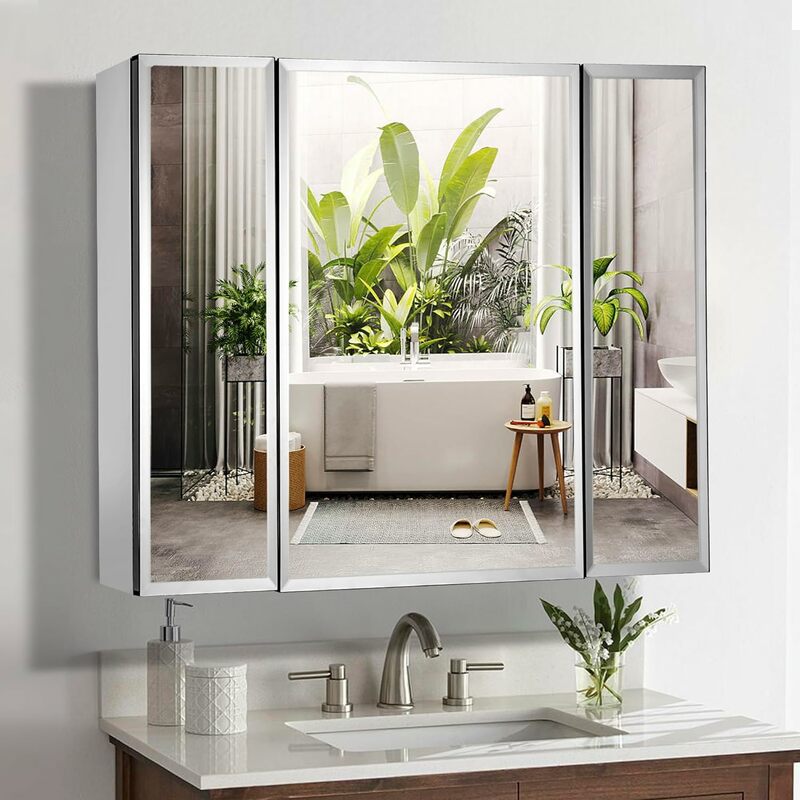 Movo Double Doors Medicine Cabinet with Mirror, 36 inch X 26 inch Aluminum Bathroom Medicine Cabinet, Adjustable Glass Shelves,