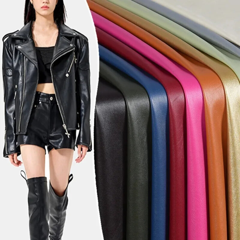 フェイクレザーの柔らかい人工皮革生地,縫製バイクジャケット,婦人服,ハンドバッグ