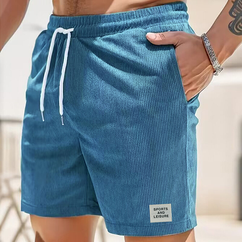 Men  Summer New Solid  Drawstring Sports Shorts Corduroy Minimalist Men's Multi Pocket Shorts Casual Pants