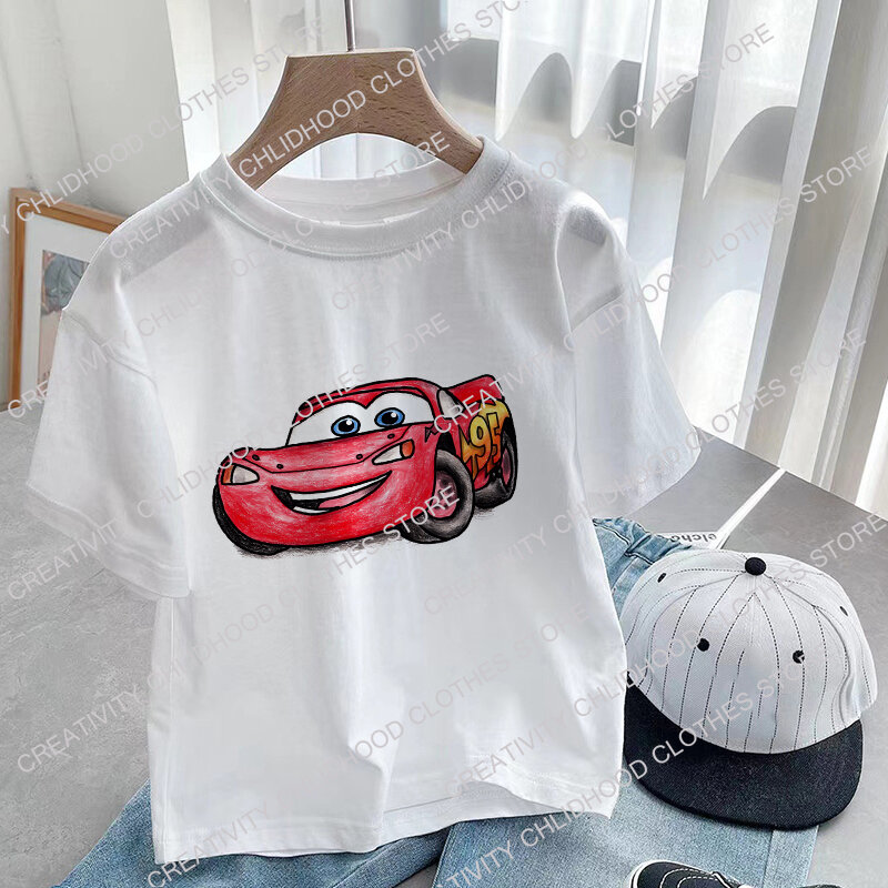 Camiseta de dibujos animados de Disney Cars para niños, camisetas de Rayo McQueen para niños, Tops Kawaii de Anime, ropa informal para niños y niñas, manga corta