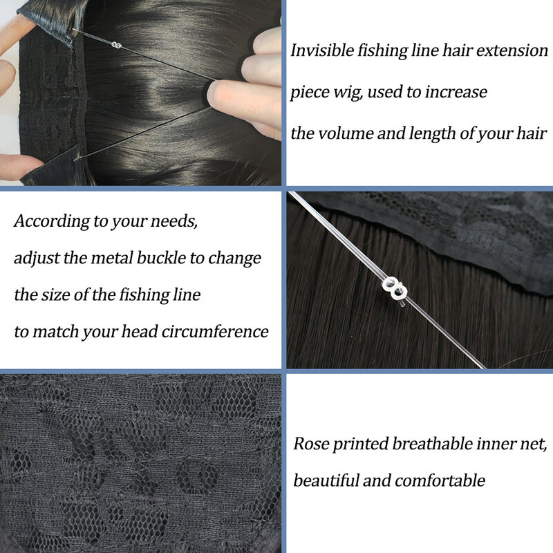 Extensions de Cheveux Synthétiques Naturels Ondulés Sans réinitialisation, Ligne de Poisson Invisible, Pièce de Faux Cheveux Artificiels Blonds et Noirs, Document Mixte, pour Femme
