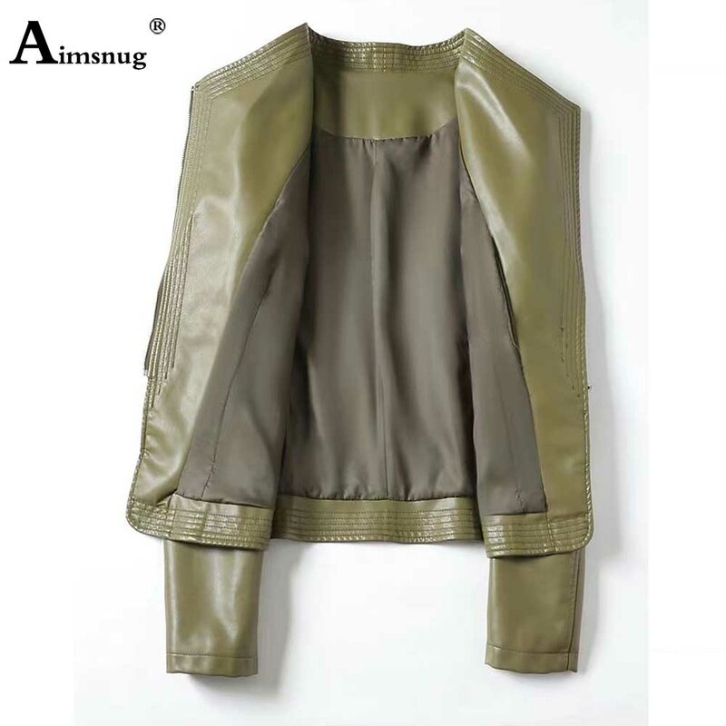 Aimsnug 2023 Autumn Winter Pu Leather Coats Plus Size Women Fashion Zipper Pockets Outerwear Ladies Vintage Faux Leather Jackets