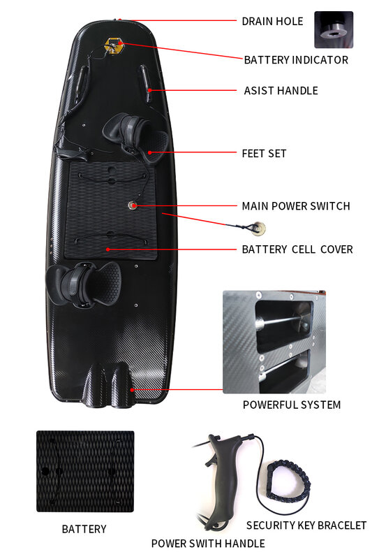 Factory wholesale ABS fiber electric surfboard e board jet board 55km/h max speed water ski kite surf board