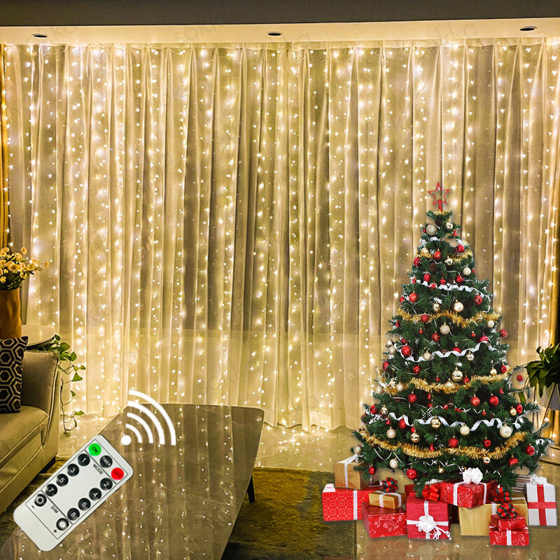 LEDカーテンライトガーランド,USB,リモコン,クリスマスの装飾,休日,結婚式,寝室,家庭用