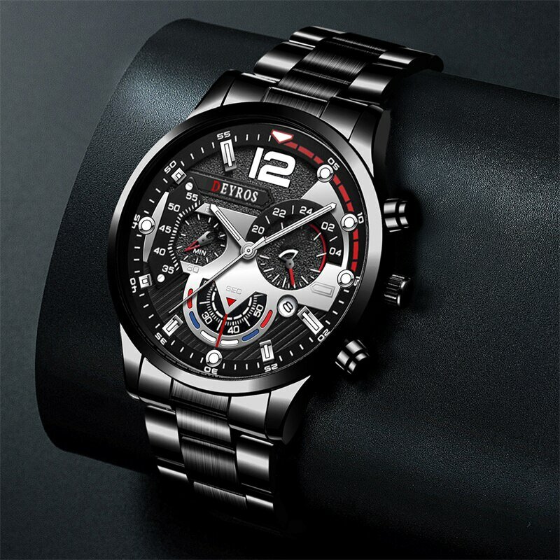 Relógio de pulso quartzo de aço inoxidável masculino, Relógios de luxo, Relógio luminoso, Relógio Casual Empresarial, Calendário, Moda