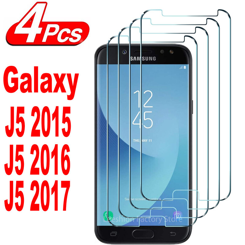 2/4 buah kaca pelindung layar untuk Samsung Galaxy J5 2015 2016 2017 J500 J510 J530 Prime kaca antigores Film