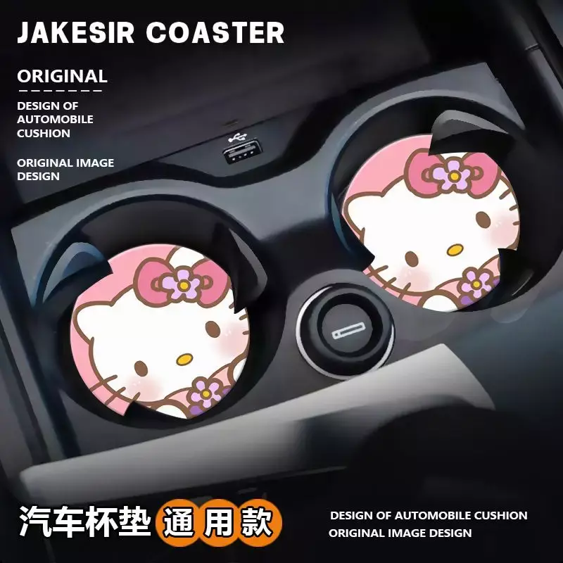 Sanrio Hello Kitty Car Coaster Car Water Hello Kitty Cup Slot Pad Car Interior Decoration Supplies Non-Slip Pad Storage Pad Tide