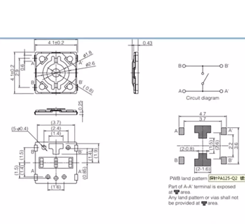 ECOTOOL-botón táctil para llave remota de coche, microinterruptor SMD para Benz Chrysler Wrangler, 4,1x4,1x0,58mm