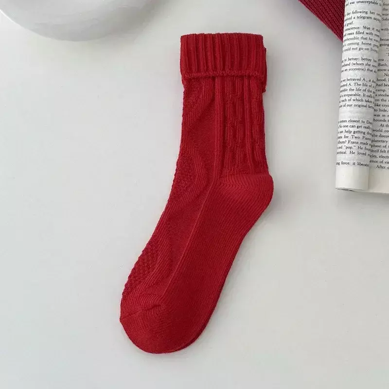 Calcetines de algodón transpirables para mujer, Medias Rojas de Navidad y Año Nuevo, a rayas, informales, cálidos y cómodos, Otoño e Invierno