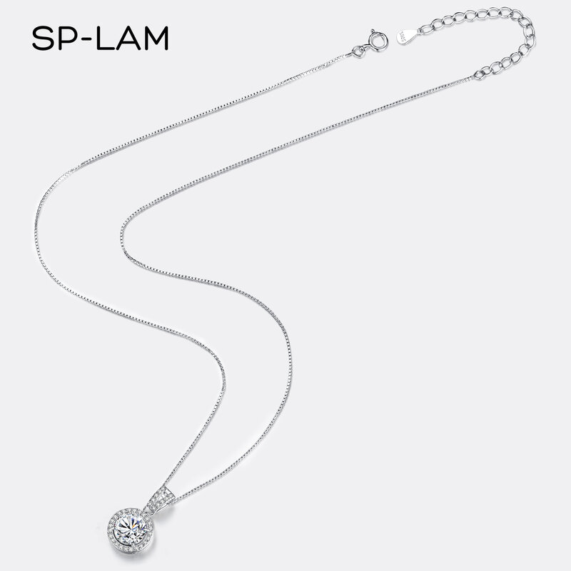 SP-LAM Moissanite Berlian Liontin Kalung untuk Wanita 925 Perak Murni Mewah Rantai Tren Es Bling Perhiasan Pernikahan