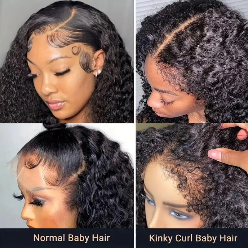 Kinky Curly Edge Lace Front Wig, Short Bob Wig, Pré-plumé, Baby Hair, Band Closure Wig, 180% Frmetals, 13x4