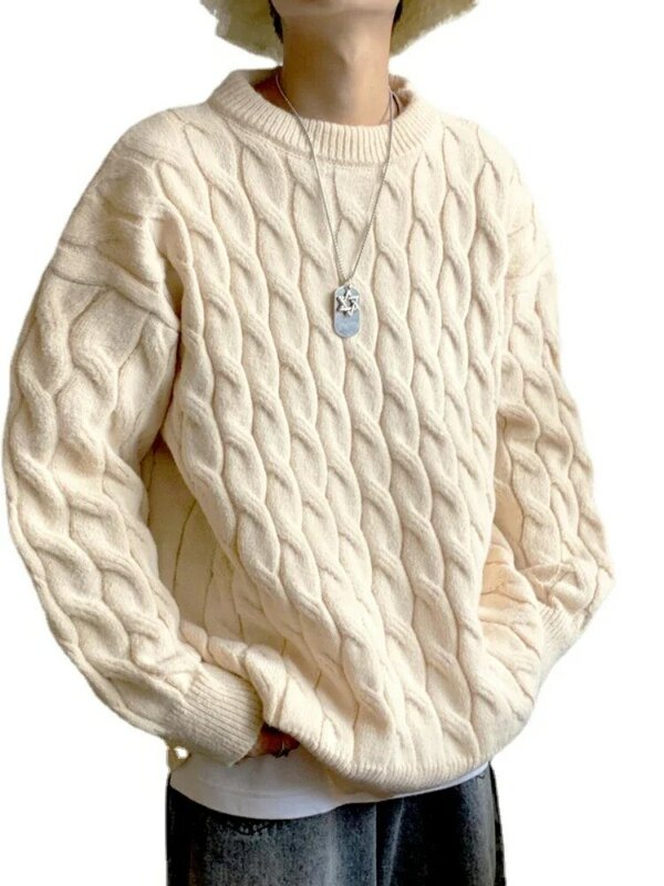 2023 남성용 캐주얼 스웨터, 솔리드 야외 따뜻한 풀오버 니트 스웨터, 남성 의류, 신상 패션