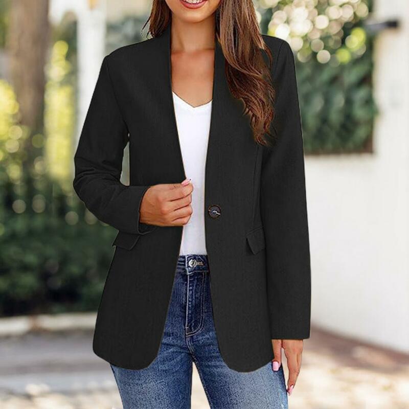 Jaket kantor wanita, jaket Kantor leher V lengan panjang warna polos, setelan bisnis Slim Fit musim gugur dan dingin untuk wanita