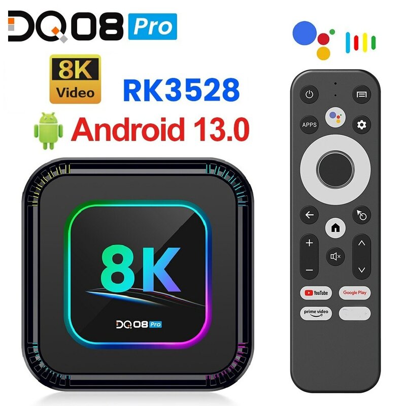DQ08 Pro RGB Smart TV Box Android 13 RK3528 Quad Core Support 8K Video 4K 2.4&5G Wifi6 BT Google Voice 2G16G 4GB 32GB 64GB 128GB