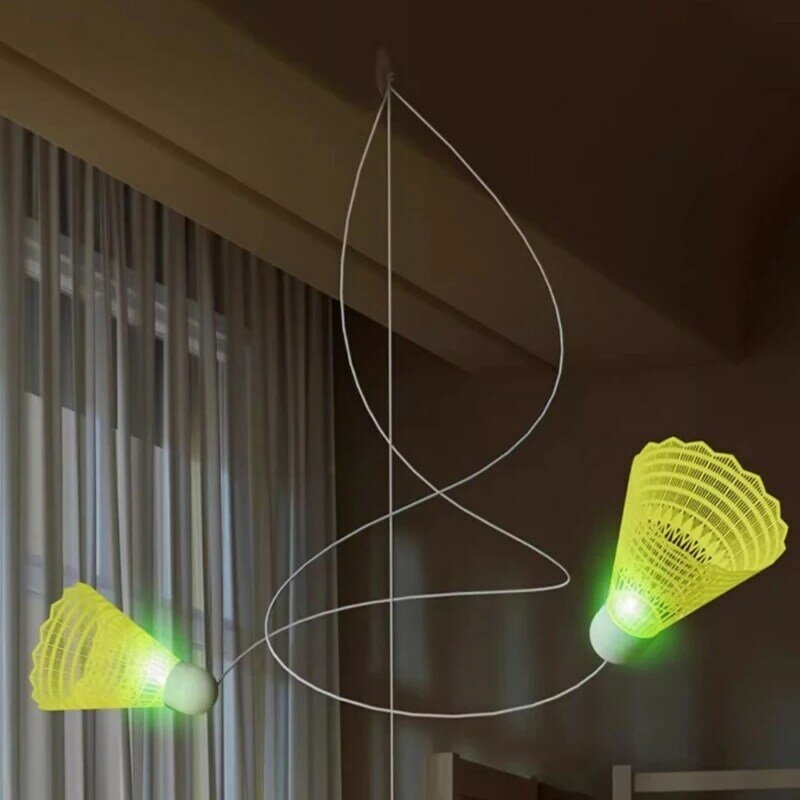3set Portable Glowing Windproof Badminton Trainer Self Study Shuttlecock Rebounds One Person Playing Elastic Swing Badminton