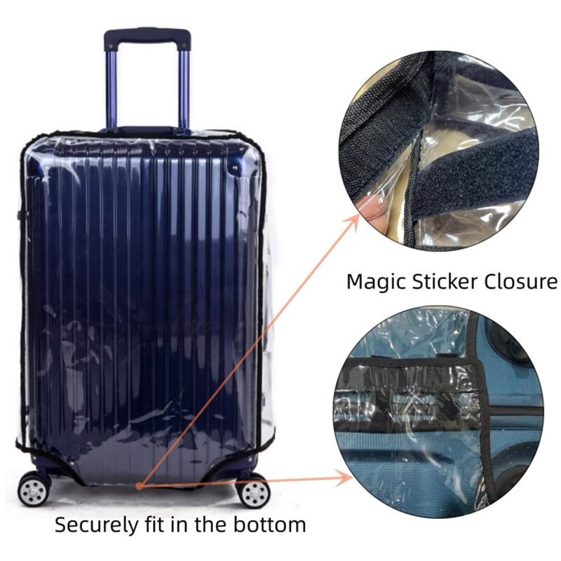 Tampa da bagagem do PVC transparente, tampa protetora do trole impermeável, engrossar a mala durável, protetor de poeira, acessório do curso