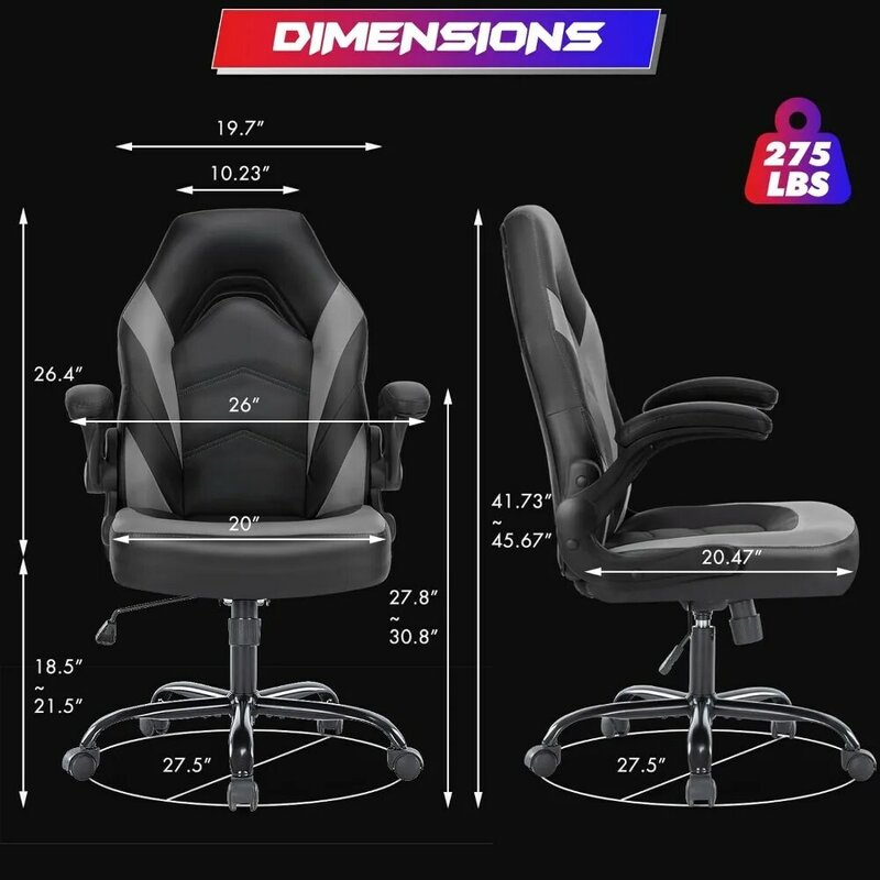 Sweetcrispy Krzesło biurowe do gier komputerowych - Ergonomiczne krzesło wyścigowe z regulacją obrotową do biura i wykonawców ze skóry PU