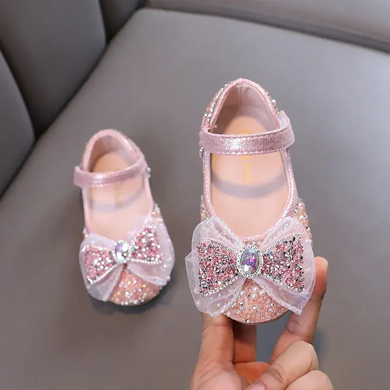 Girls Princess Leather Shoes Shallow Versatile Children's Flats Spring Autumn Fashion Bowtie Kids Causal Wedding Party Shoes New