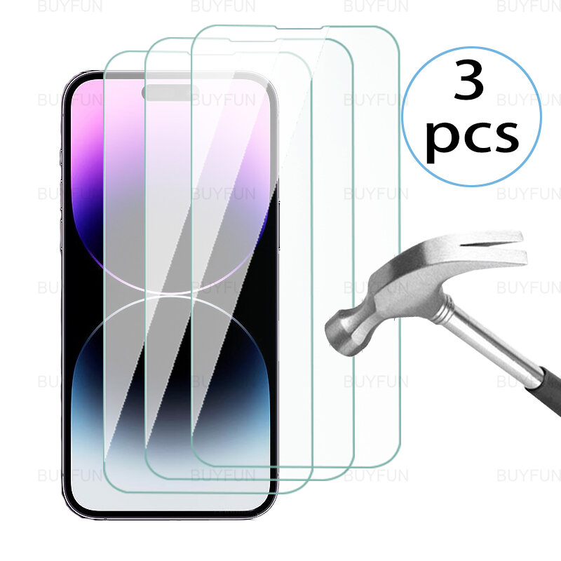 Pelindung layar iPhone 15 14 Pro, untuk Apple iPhone 15 13 14 12 11 Pro Max, pelindung kaca antigores, Film casing seri iphon