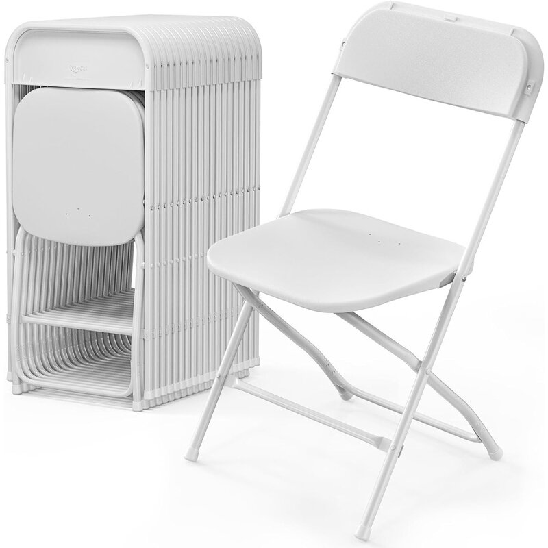 VINGLI 20 pak kursi lipat plastik putih, kursi lipat komersial portabel dalam dan luar ruangan dengan rangka baja 350LB