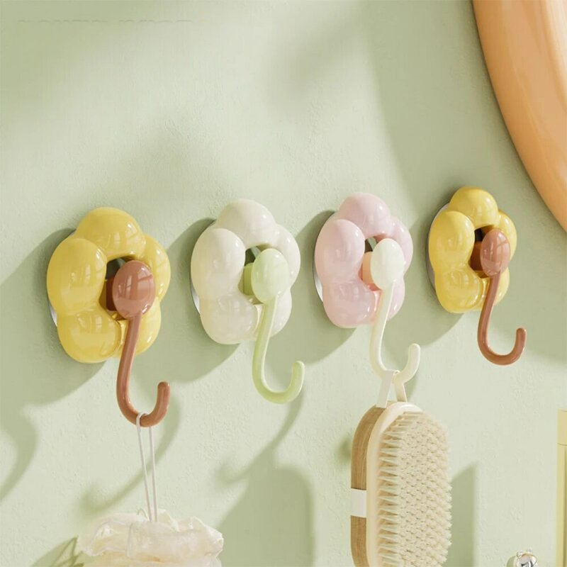 Creative Punch-free Flower Suction Cup Hook Multi-functional Bathroom Kitchen Reusable Traceless Hook Powerful Storage Rack