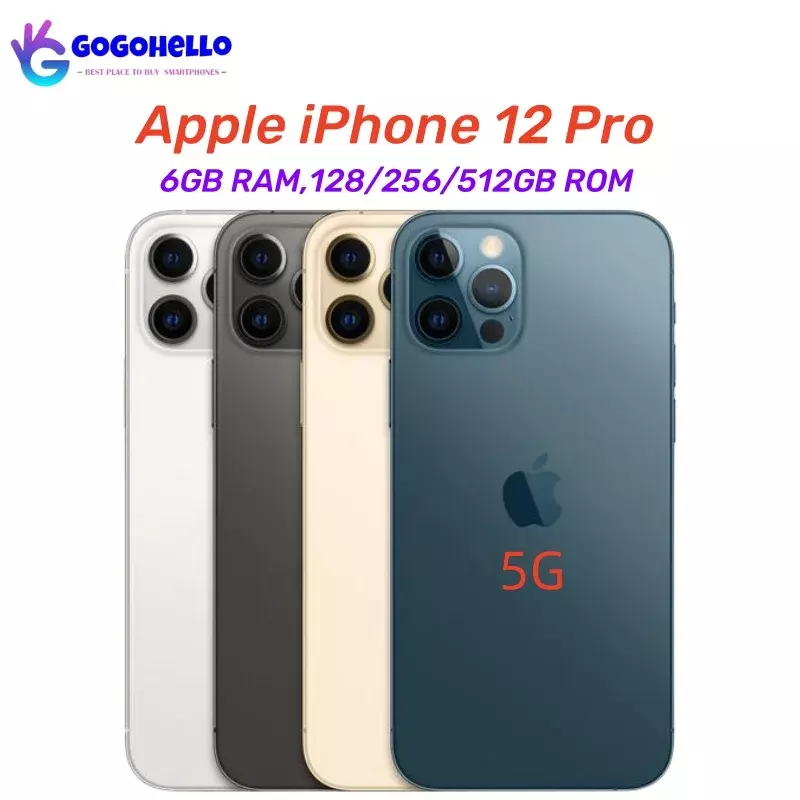 Apple-Téléphone portable iPhone 12 Pro, 128 Go, 256 Go, 512 Go, Dean, 6.1 ", Super Retina, OLED, Face ID, NDavid, IOS, Débloqué, Original, 5G
