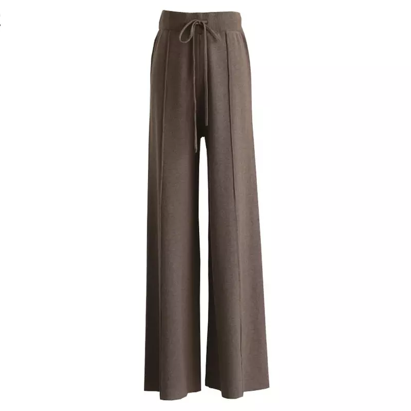 Suninbox-Pantalones gruesos de punto de pierna ancha para mujer, pantalón holgado a rayas, informal, largo completo, cálido, Invierno