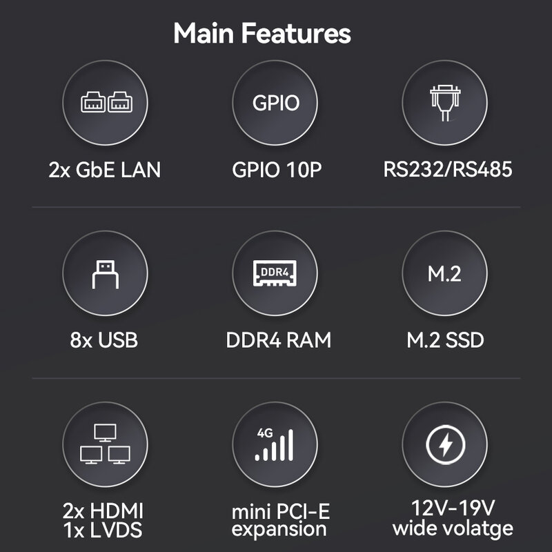 XCY-팬리스 미니 PC, 인텔 셀러론 J4125 DDR4 M.2 SSD RS232/485 2x, LAN GPIO mPCIE 4G LTE 8x USB LVDS HDMI TPM 2.0 윈도우즈 11