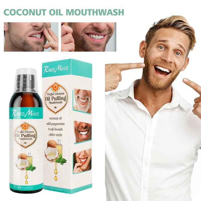 Enjuague bucal de aceite de coco, 237ml para ayudar con el aliento fresco, blanqueamiento de dientes y encías más saludables